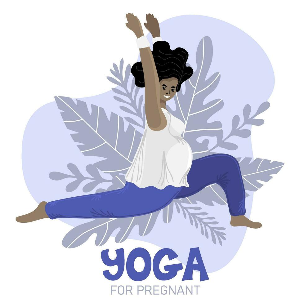 Yoga zum schwanger. afrikanisch amerikanisch schwanger Frau tun Yoga, haben gesund Lebensstil und Entspannung. glücklich und gesund Schwangerschaft Konzept vektor