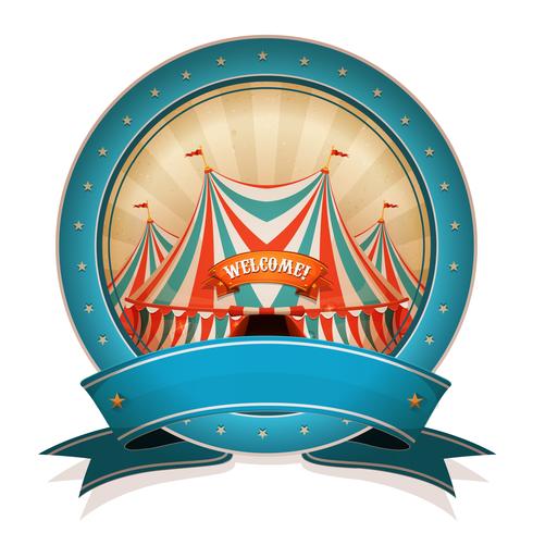 Vintage cirkus emblem med band och stor topp vektor
