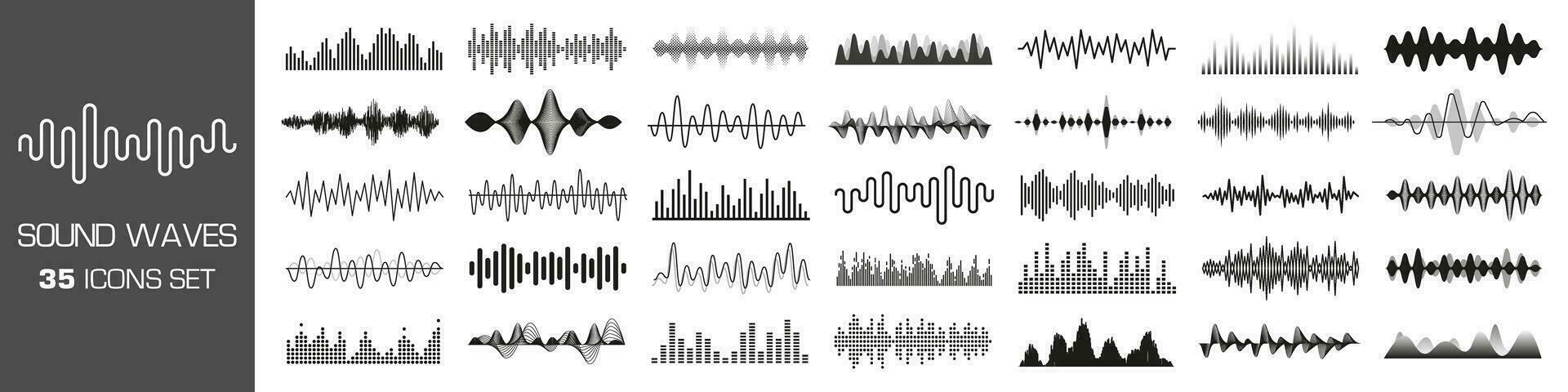 ljud Vinka ikon uppsättning. ljud vågformer samling. vektor illustration.