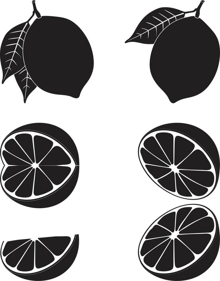 citron- silhuett vektor uppsättning illustration. halv citron- eller orange hand dragen på vit bakgrund.