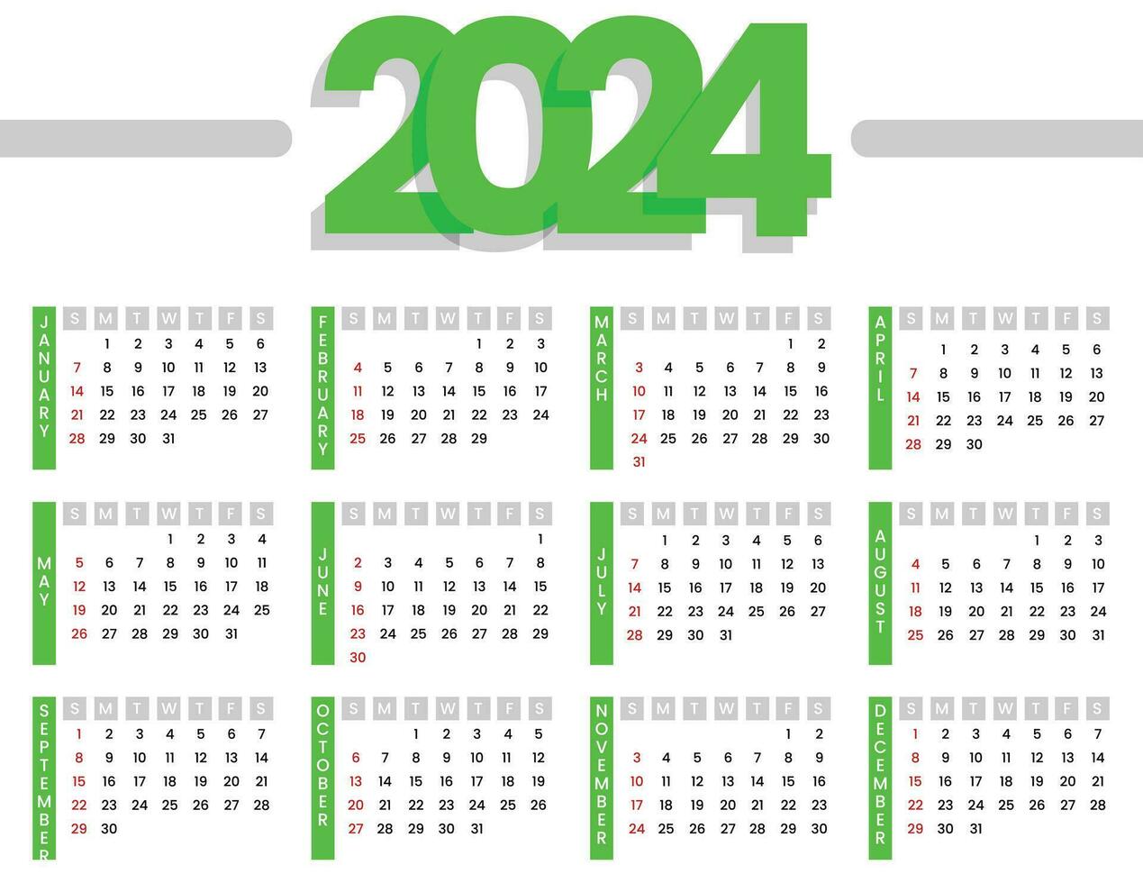 2024 monatlich Kalender Vorlage vektor