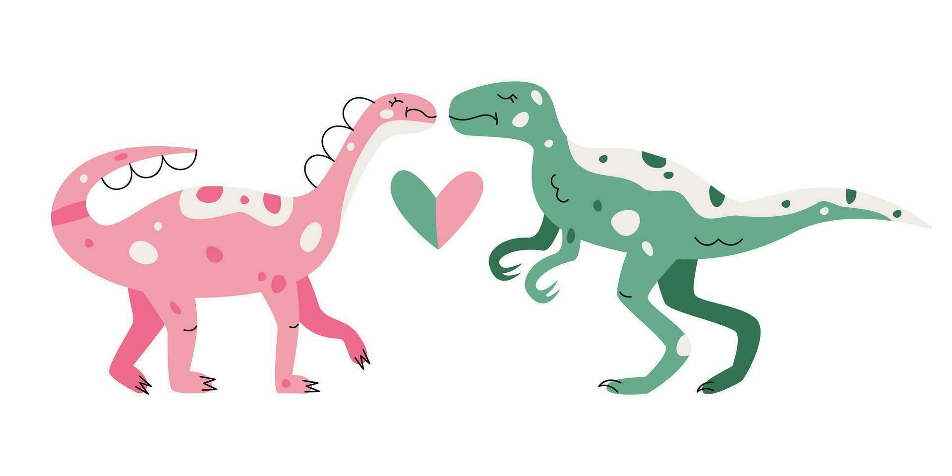 platt hand dragen vektor illustration av shunosaurus velociraptor dinosaurier