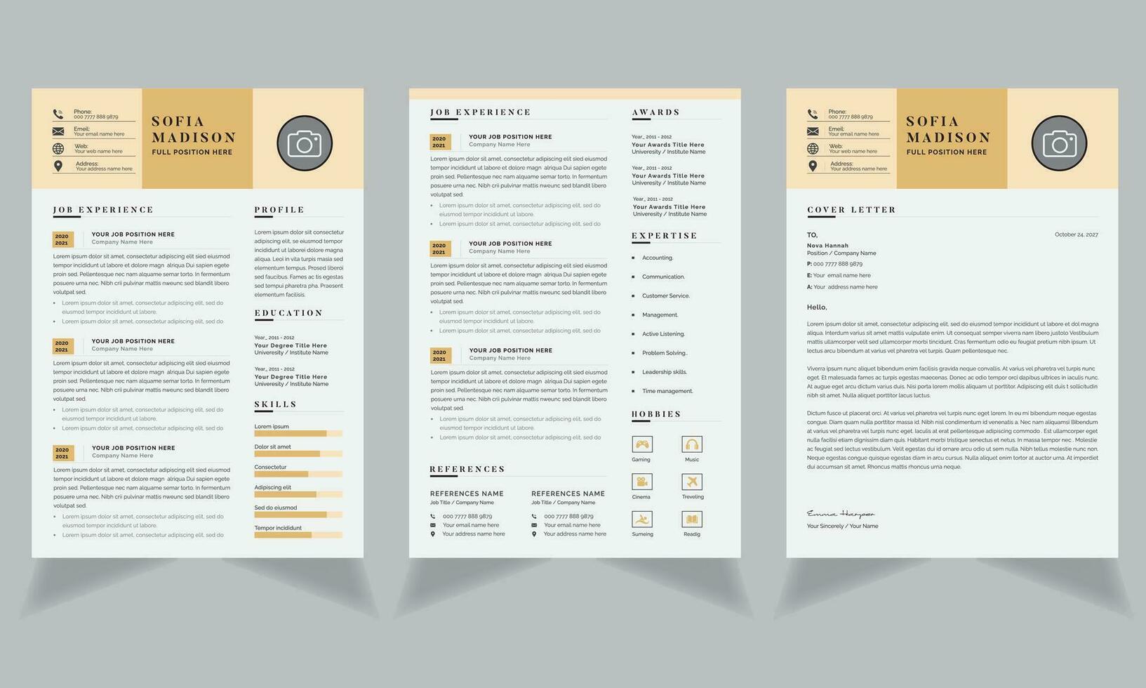 Gelb fortsetzen Vorlage und Startseite Brief Layout vektor