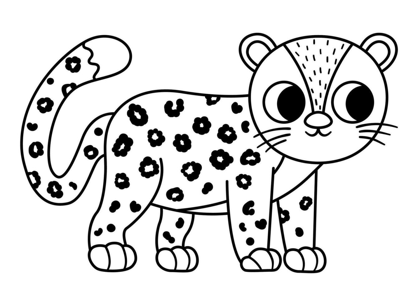 Vektor schwarz und Weiß Amur Leopard Symbol. gefährdet Spezies Linie Illustration. süß ausgestorben Tier. komisch wild Tier Illustration zum Kinder. Natur Schutz Färbung Seite