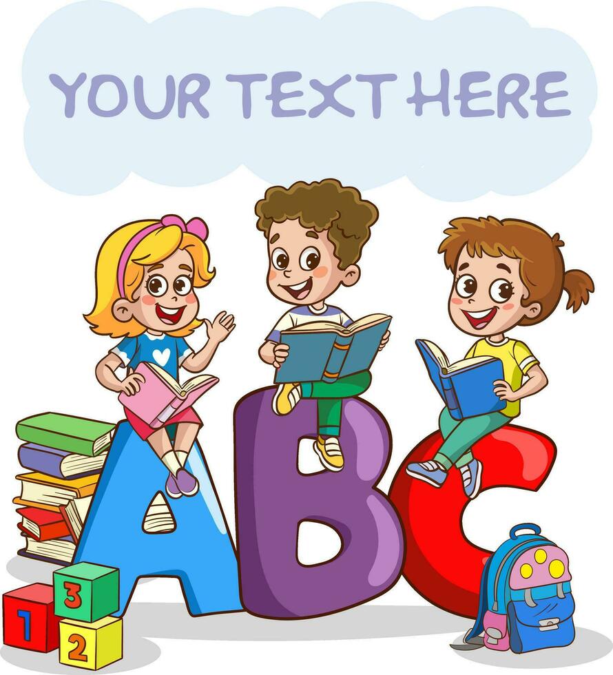 Lycklig barn läsa bok och studie tillsammans.glada barn studerar och lärande.barn utbildning vektor illustration design