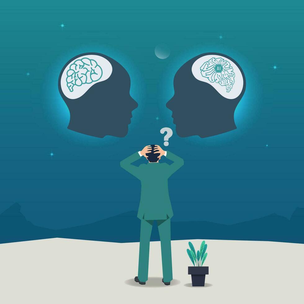 Geschäftsmann suchen beim Kopf mit Gehirn und künstlich Intelligenz Symbol Design Vektor