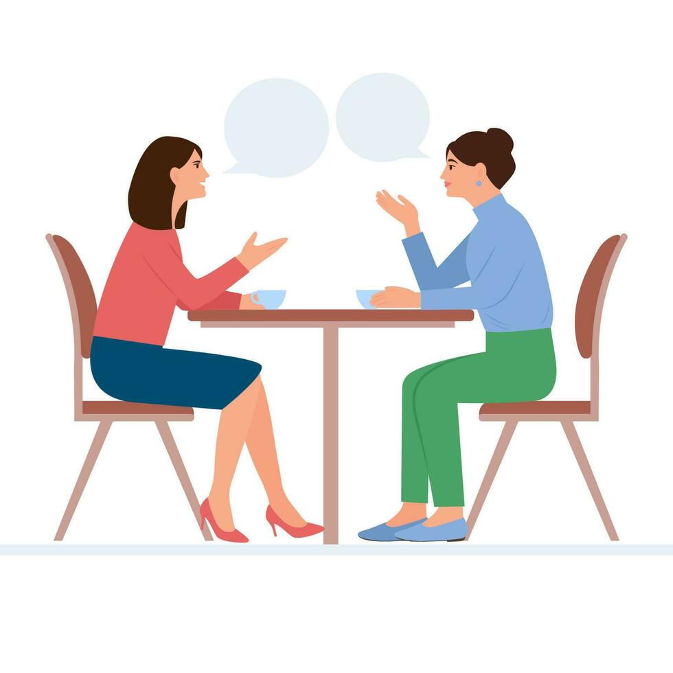kvinnor talande tillsammans. människor kommunicerar. människor konversation med Tal bubblor. platt vektor illustration