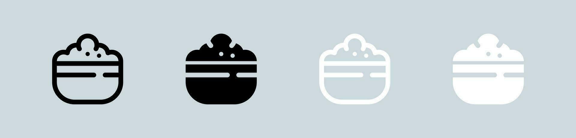 ris skål ikon uppsättning i svart och vit. mat tecken vektor illustration.