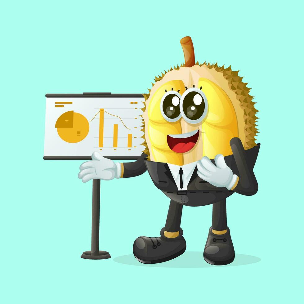 süß Durian Charakter präsentieren finanziell Berichte vektor