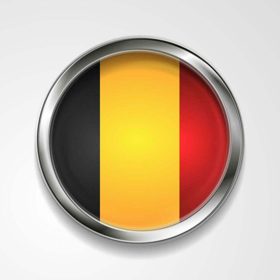 abstrakt bricka knapp med metallisk ram. belgisk flagga vektor