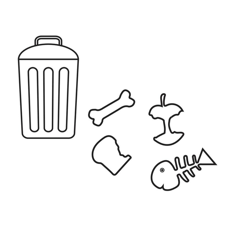 Müll Behälter voll von Müll Haufen auf Weiß Hintergrund. Abfall können mit organisch verweigert, Müll, Essen Fetzen. Korb gefüllt mit gemischt Müll, Reste Haufen. Vektor Illustration eps 10. editierbar Schlaganfall.