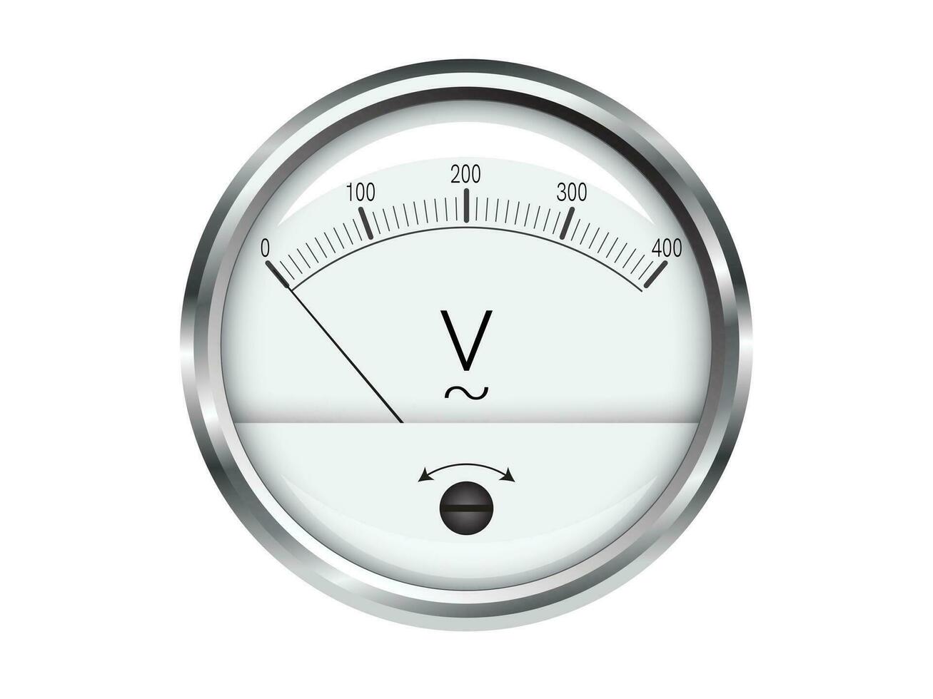 voltmeter runda mätare med silver- metall ram, isolerat 3d vektor illustration på en vit bakgrund.