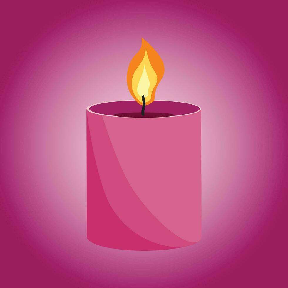 aromatisk ljus platt vektor illustration. brinnande dekorativ rosa vax ljus isolerat ClipArt på rosa bakgrund. avslappning, vilar och aromaterapi design element.