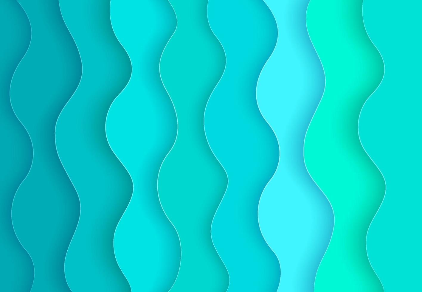 abstrakta gröna, mjuka blå våglager med droppskuggor i pappersskuren stil. modern trendig gradient kurva bakgrund. origami formgivningsmall. vektor illustration
