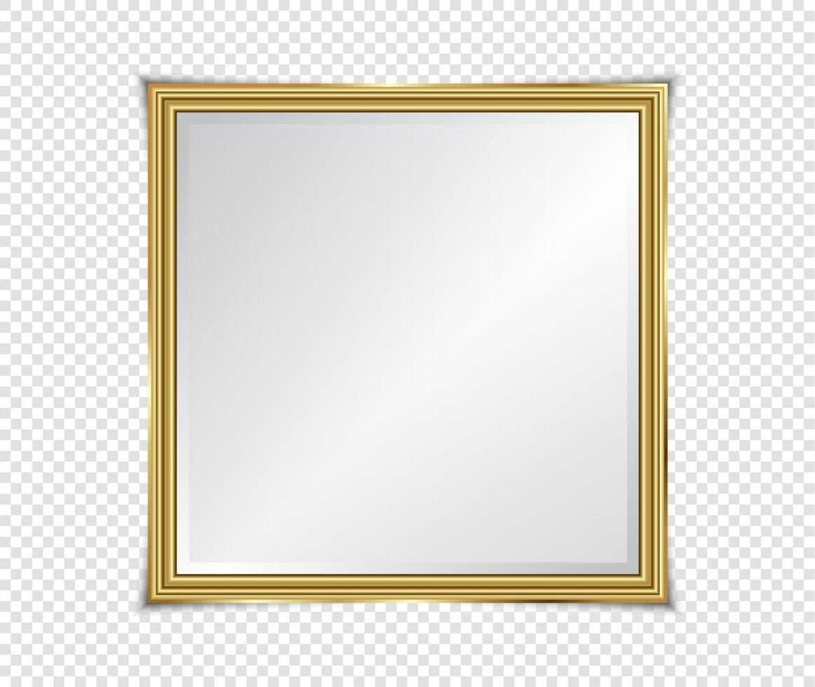 Goldglänzender leuchtender Rahmen mit Schatten auf transparentem Hintergrund. Gold Luxus Vintage-Stil realistische Grenze, Foto, Banner. Abbildung - Vektor