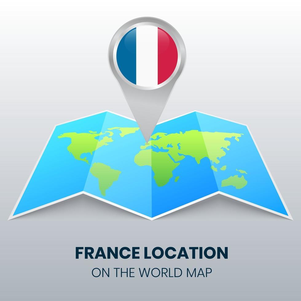platsikon för Frankrike på världskartan, rund stiftikon för Frankrike vektor