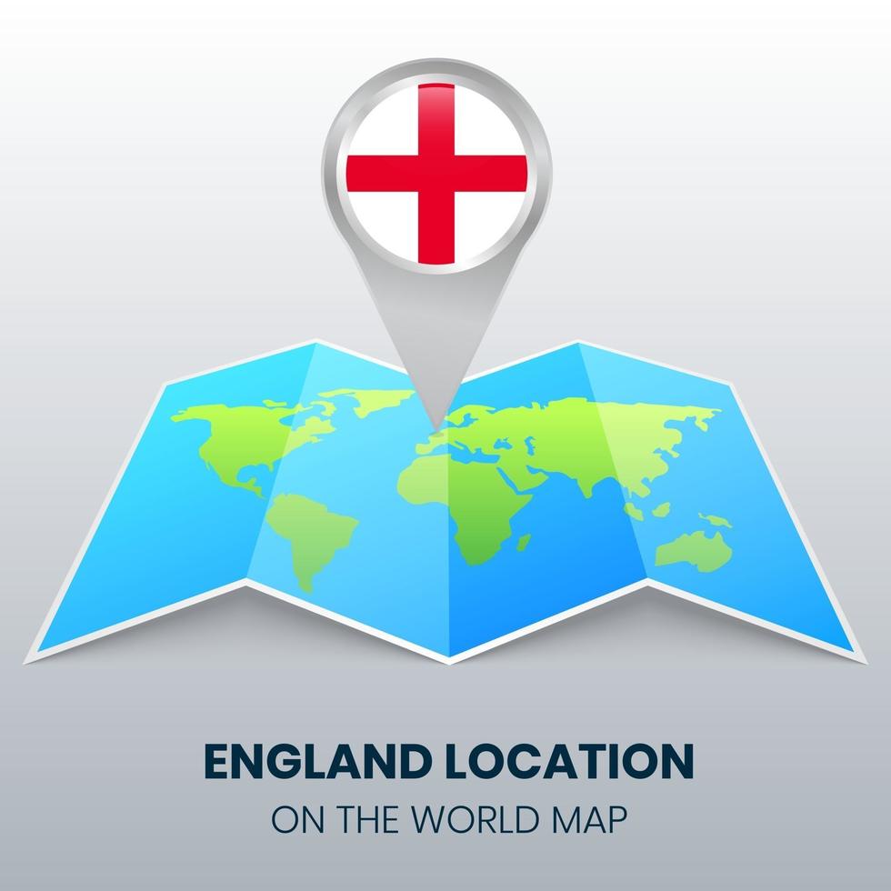 platsikon för England på världskartan, rund pin-ikon för England vektor
