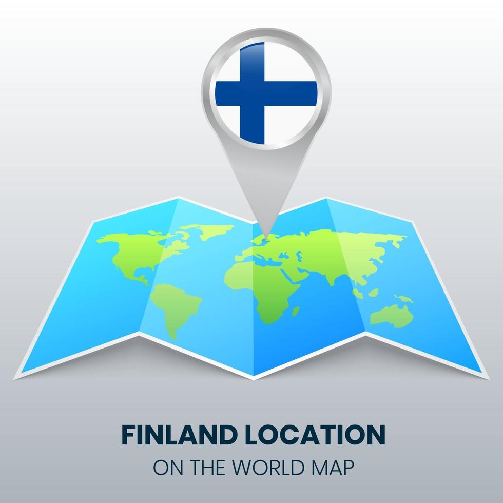 Standortsymbol von Finnland auf der Weltkarte, runde Stecknadelsymbole von Finnland vektor
