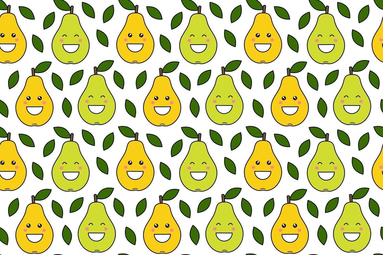 glada kawaii frukter utskrifter för barn söta sömlösa mönster med smiley päron i tecknad stil vektor