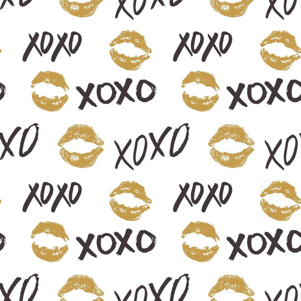 xoxo pensel bokstäver tecken sömlösa mönster, grunge kalligrafiska kramar och kyss fras, internet slang förkortning xoxo symboler, vektorillustration isolerad på vit bakgrund vektor