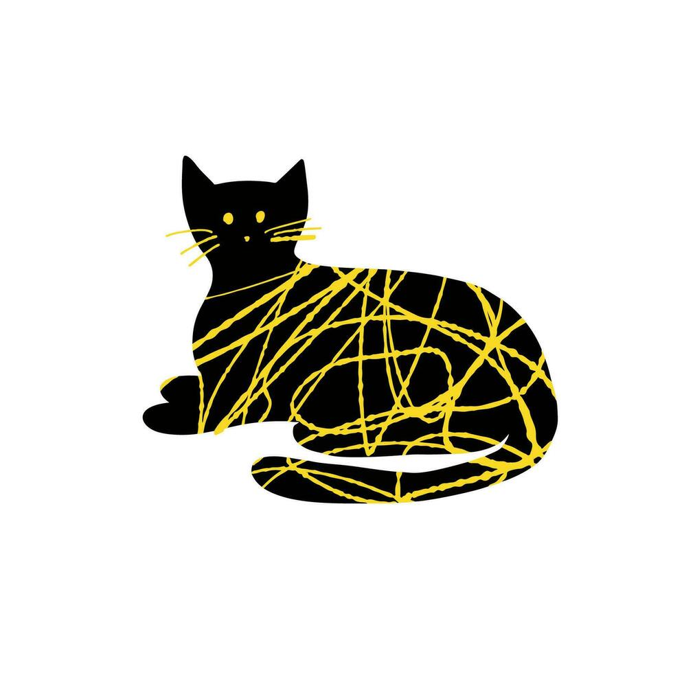 texturerad söt katt illustration svart och gul Färg isolerat på vit vektor