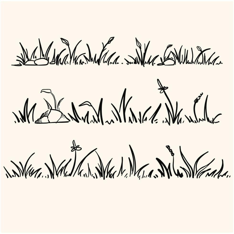 gräs klotter illustration samling ritad för hand stil vektor