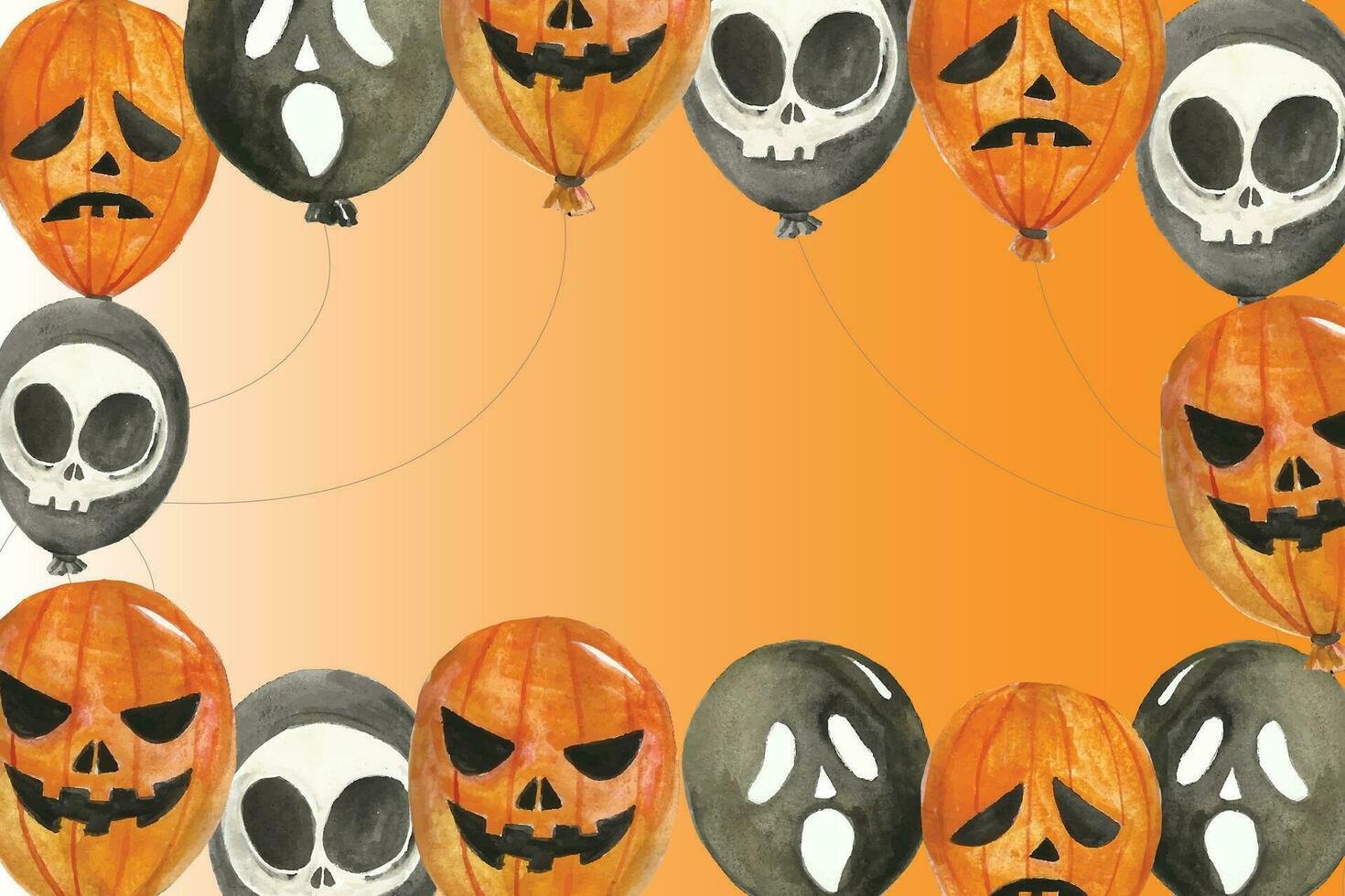 hintergrund für halloween mit halloween-geisterballons und kürbis. gruselige luftballons, fledermaus, süßigkeiten und halloween-elemente auf gelbem hintergrund. website gruselig, hintergrund oder banner halloween-vorlage vektor