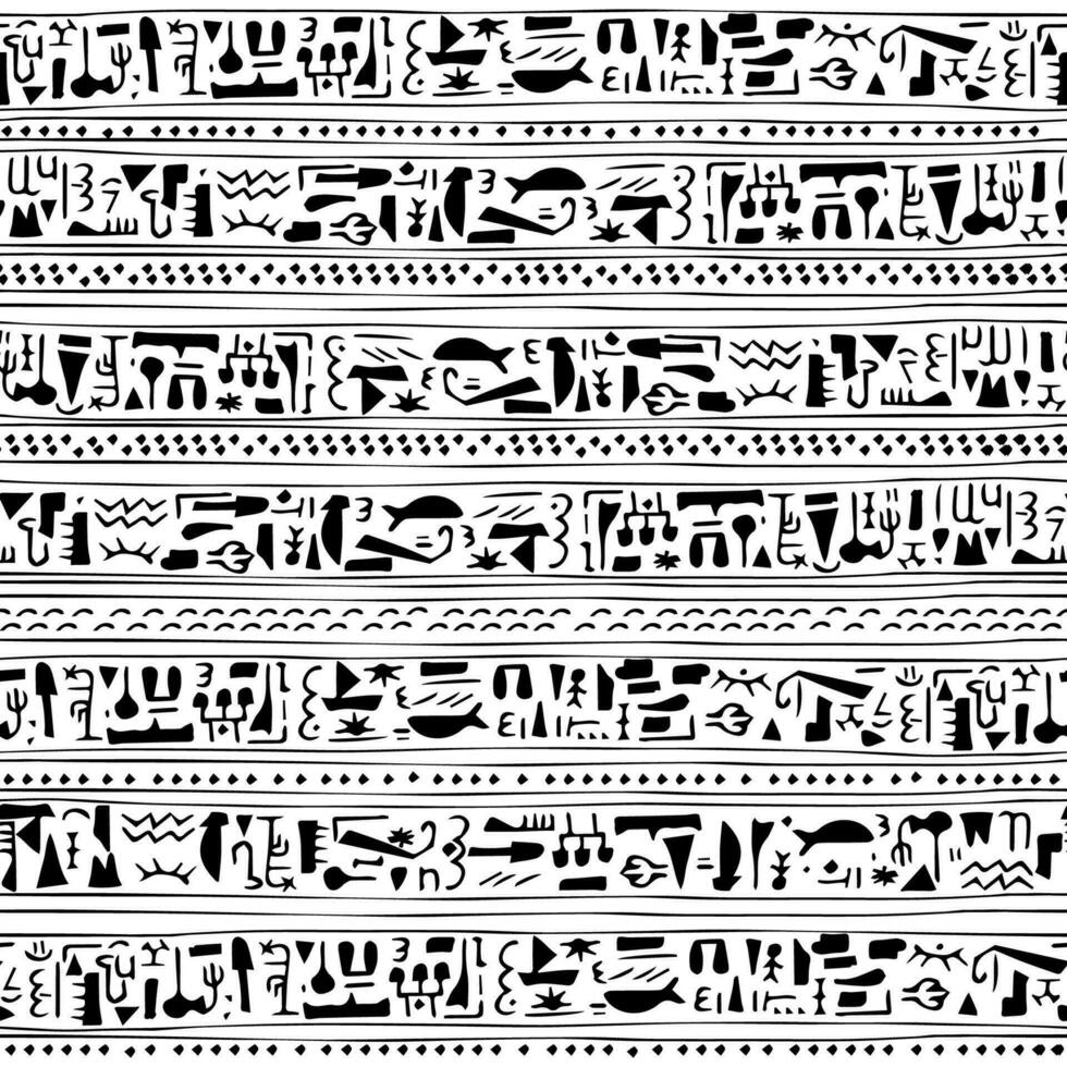 fesselnd Vektor Kunstwerk mit handgemalt Symbole ähnlich ägyptisch Hieroglyphen, nahtlos Muster zum Hinzufügen ein berühren von Geheimnis und historisch Intrigen zu ein Vielfalt von Anwendungen