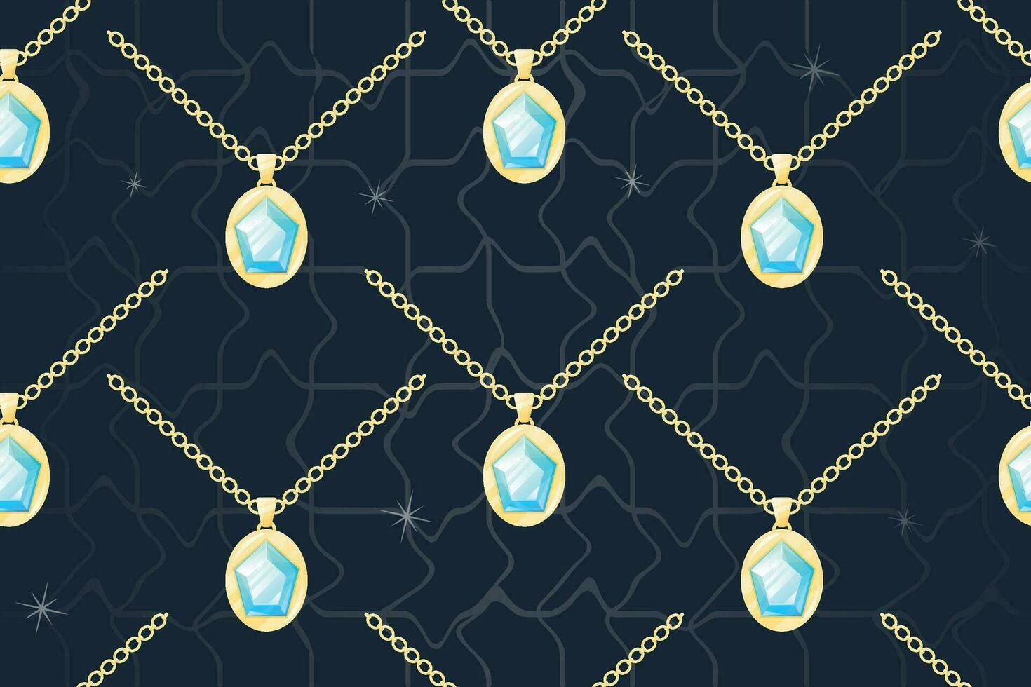 golden königlich Luxus Halskette mit Smaragd oder Diamant kostbar Juwel Stein. Vektor nahtlos Muster, Karikatur Damen Anhänger, teuer Schatz Schmuck.