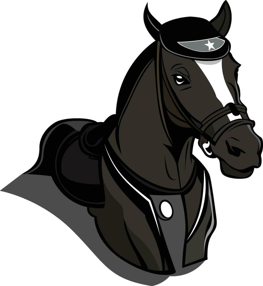 Pferd wie ein Polizei Offizier Karikatur Vektor Illustration, Pferd im Polizei Uniform, Pferd Polizist Vektor Bild
