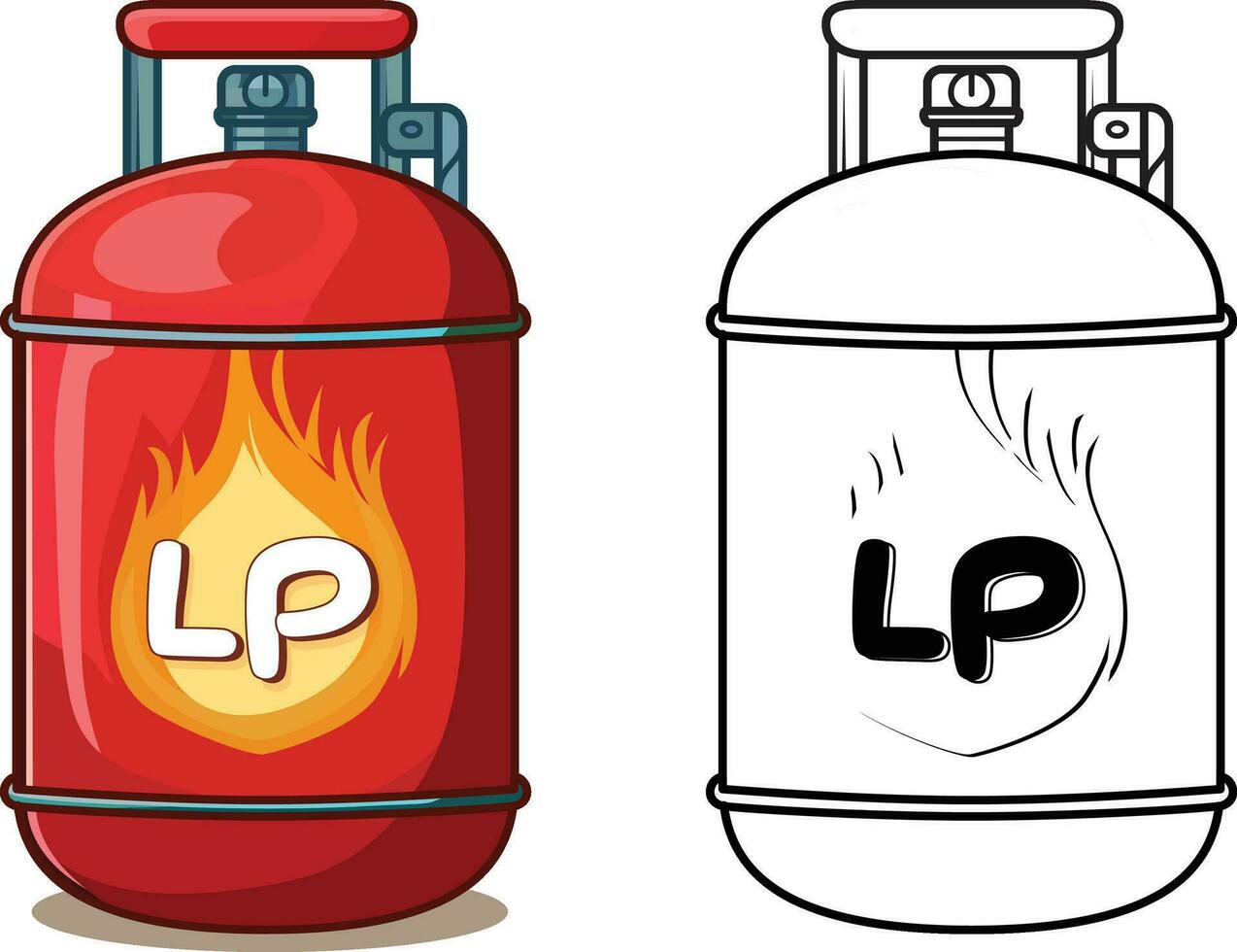 lpg cylinder tecknad serie vektor illustration, lp gas cylinder , kondenserad petroleum gas behållare tecknad serie vektor bild , färgad och svart och vit stock vektor