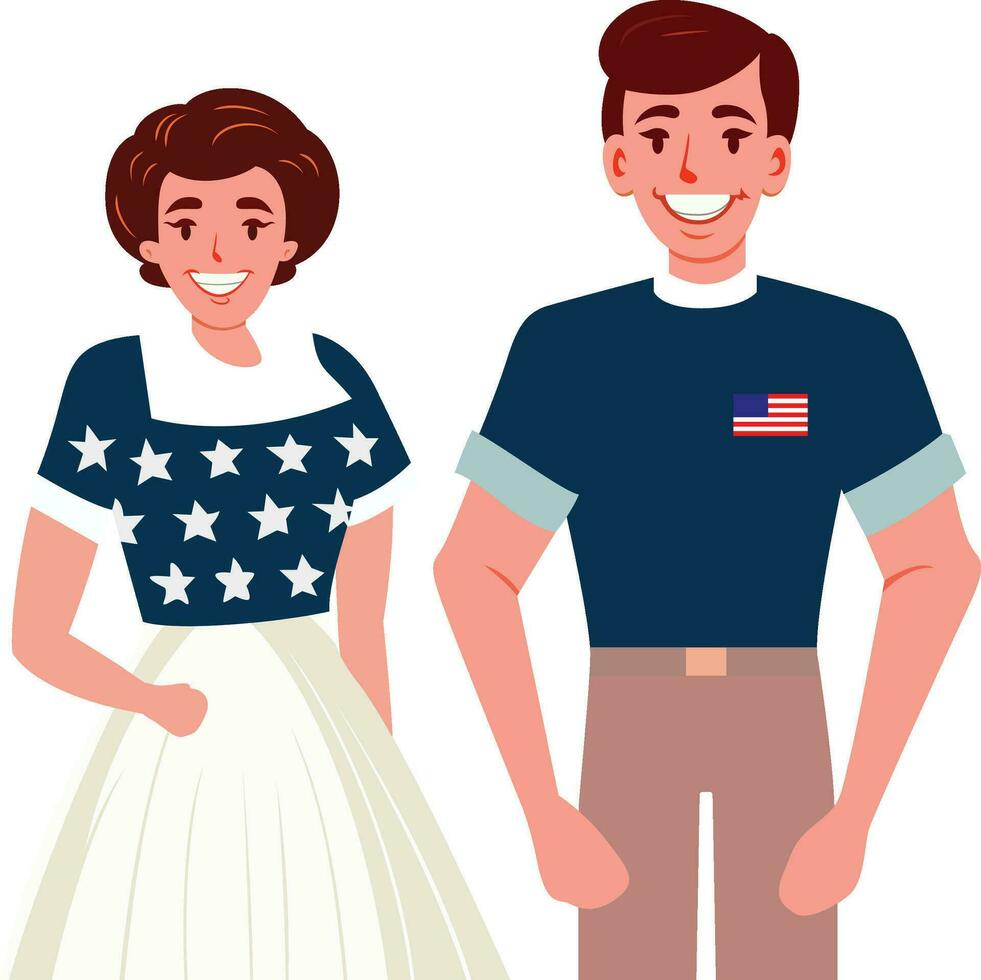 amerikan par platt stock vektor illustration , Lycklig par i tillfällig klänning platt stil vektor bild