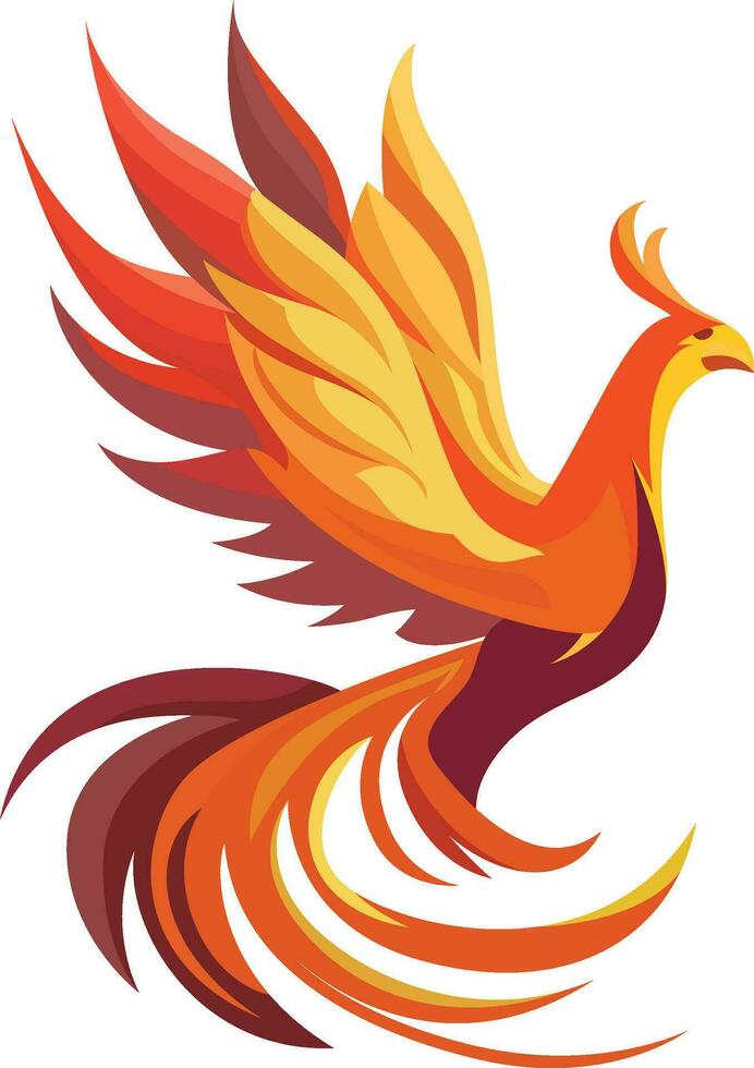 fågel Fenix fågel platt stil vektor illustration, glödvinge flamma hjärta , kvinna fågel , fågel i brand stock vektor bild