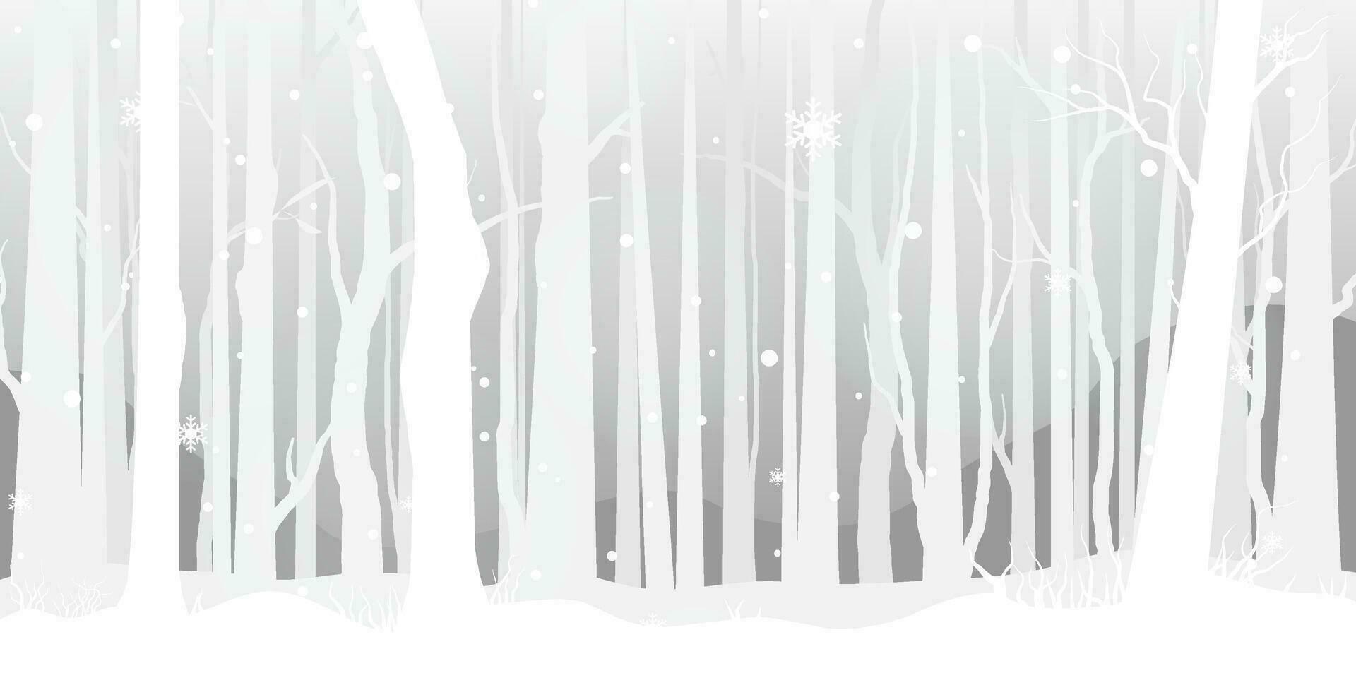 vit träd skog bakgrund och snöar för vinter- säsong begrepp. hand dragen isolerat illustrationer. vektor