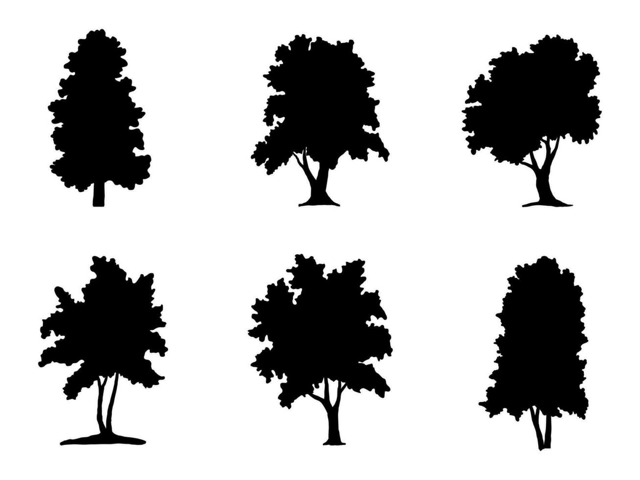 schwarze Zweige oder nackte Baumsilhouetten. handgezeichnete isolierte illustrationen. vektor