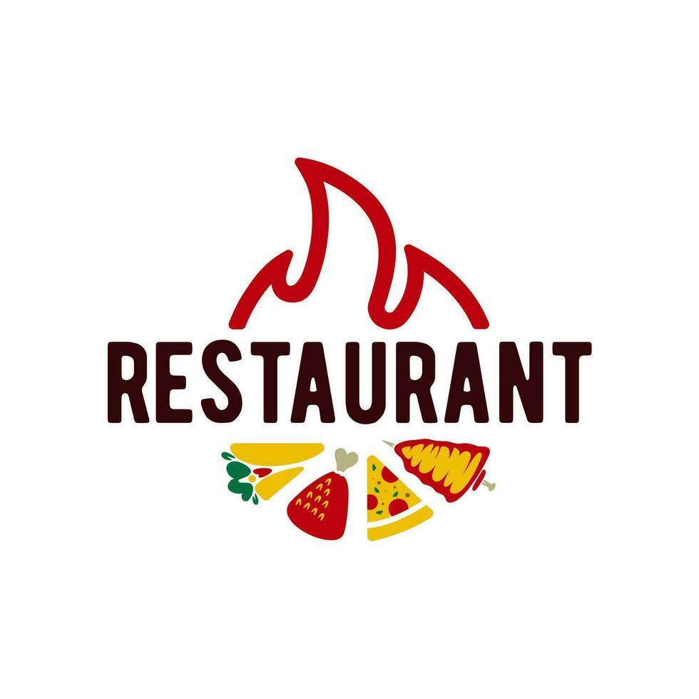 Restaurant Logo. Kebab, Schalma, Pizza und Trommel Stock Hähnchen zum schnell Essen Restaurant Logo Vektor Illustration