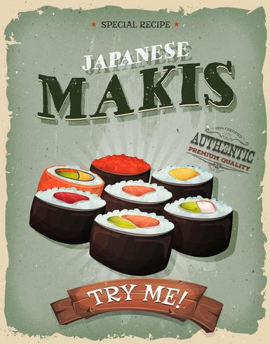 Grunge und Weinlese-Japaner Makis Poster vektor