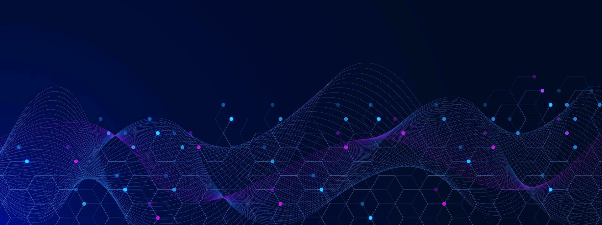 modern digital teknologi bakgrund med hexagoner smattra, prickar och rader. molekyl strukturera, nätverk förbindelse och kommunikation. vetenskap och teknologi begrepp. vektor illustration.