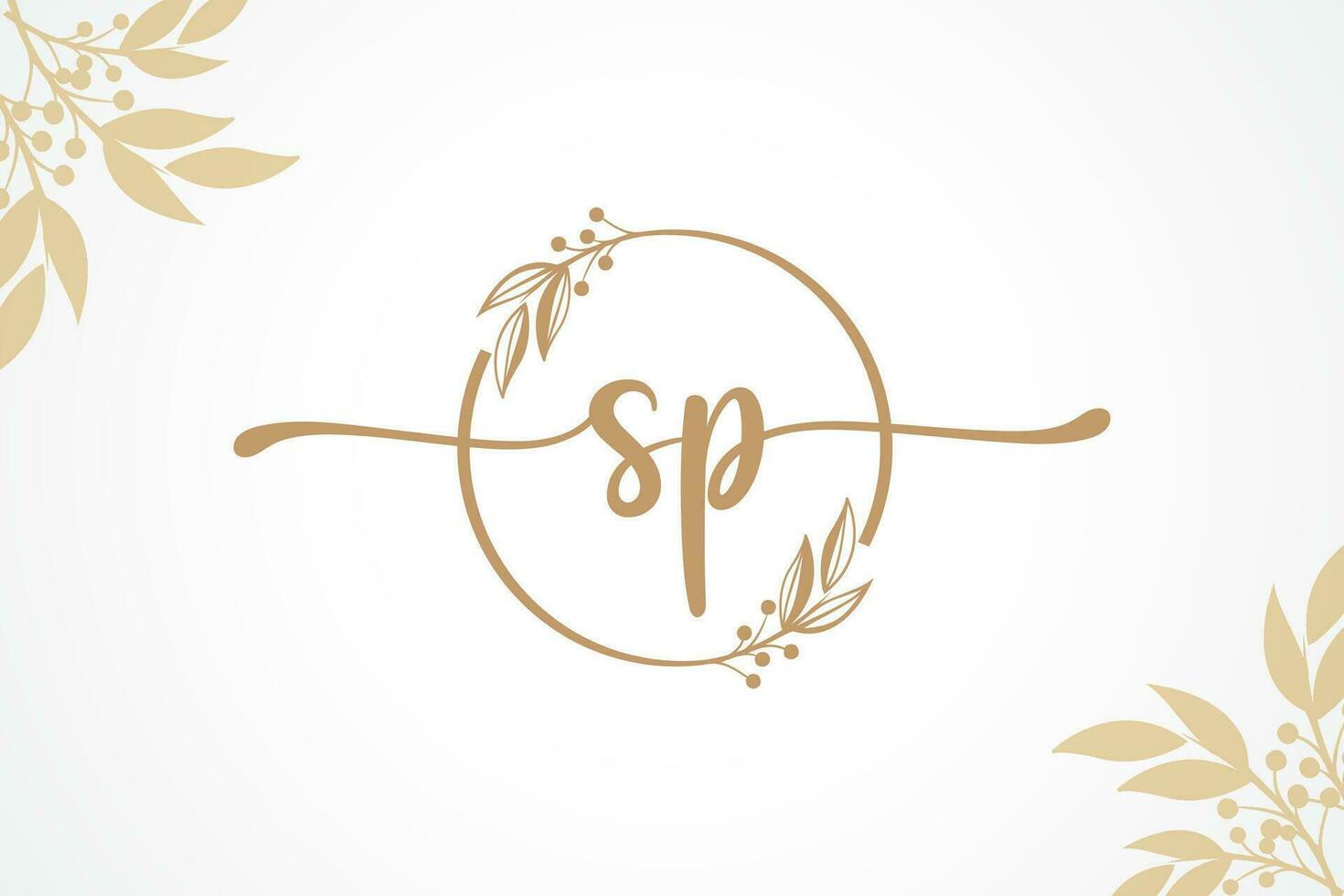 lyx guld signatur första sp logotyp design isolerat blad och blomma vektor
