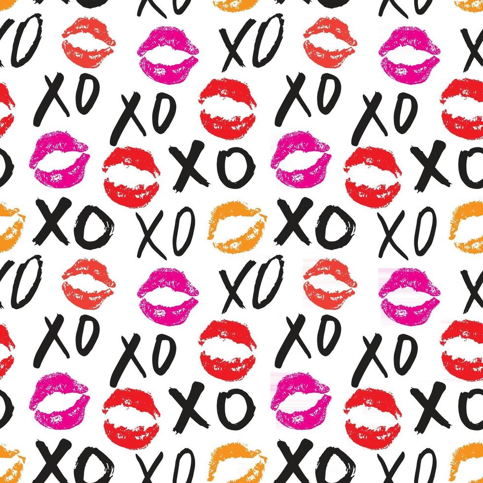 Xoxo Pinsel Schriftzug Zeichen nahtloses Muster, Grunge kalligraphische Umarmungen und Küsse Phrase, Internet Slang Abkürzung Xoxo Symbole, Vektor-Illustration isoliert auf weißem Hintergrund vektor