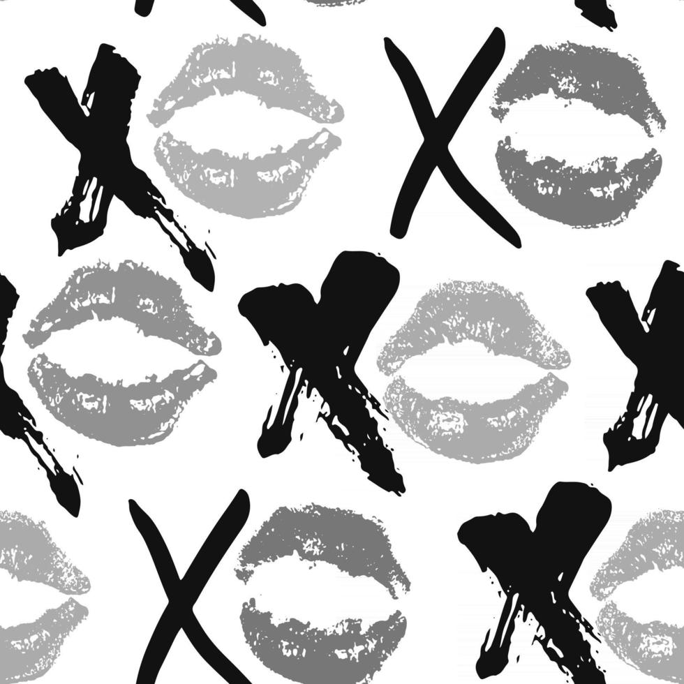 xoxo pensel bokstäver tecken sömlösa mönster, grunge kalligrafiska kramar och kyss fras, internet slang förkortning xoxo symboler, vektorillustration isolerad på vit bakgrund vektor