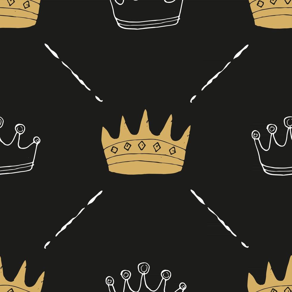 Nahtloses Muster der Krone, handgezeichneter königlicher Gekritzelhintergrund, Vektorillustration vektor