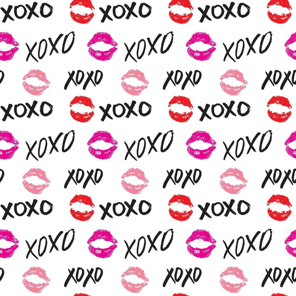xoxo pensel bokstäver tecken sömlösa mönster, grunge kalligrafiska kramar och kyss fras, internet slang förkortning xoxo symboler, vektorillustration isolerad på vit bakgrund vektor