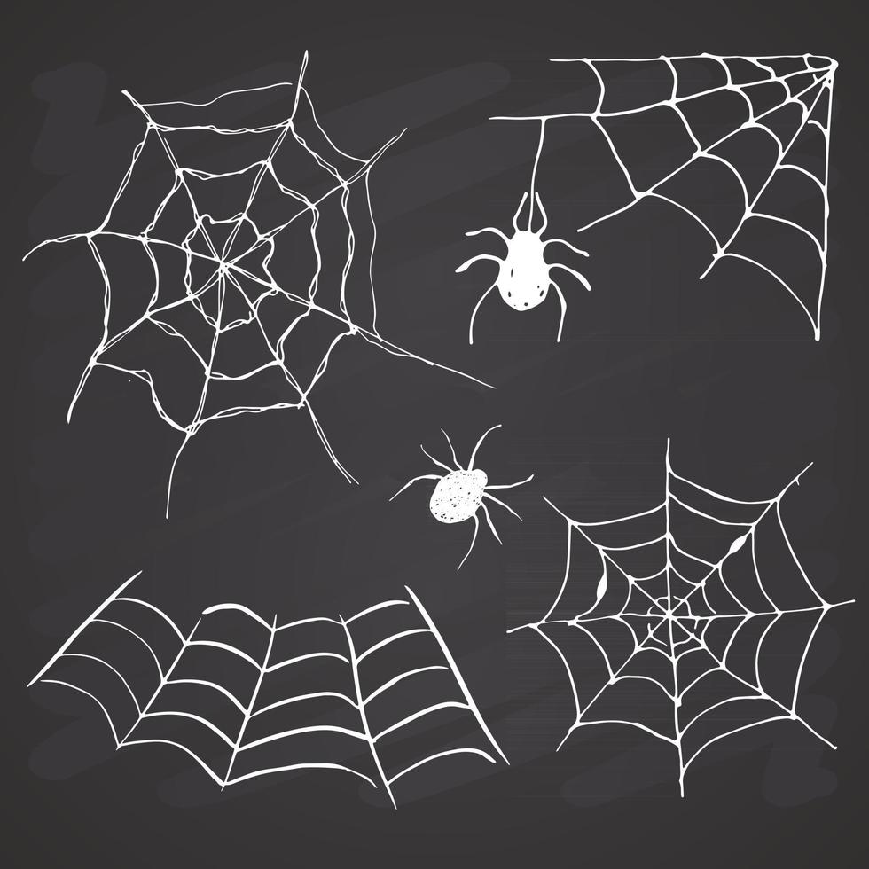 Spinnennetz-Set handgezeichnete skizzierte Web-Vektor-Illustration auf Tafel Hintergrund vektor