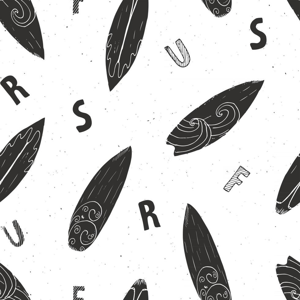 surfbrädor sömlösa mönster handritad skiss bakgrund, typografi design vektorillustration vektor