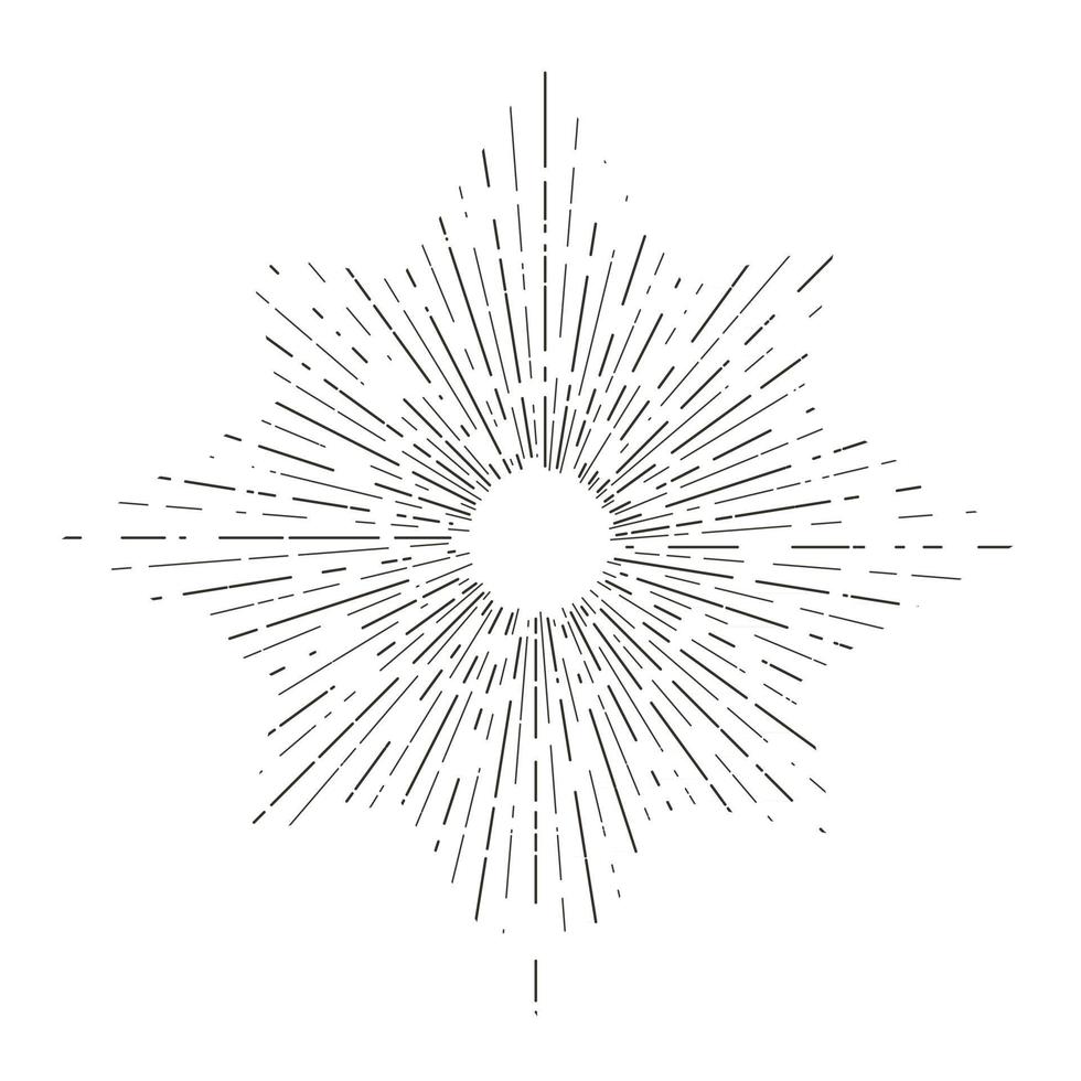 Retro-Sonnenexplosionen, Vintage strahlende Sonnenstrahlen formen Sammlung für Logo, Etiketten oder Embleme und Typografie-Dekorationsvorlagen-Vektorillustration. vektor