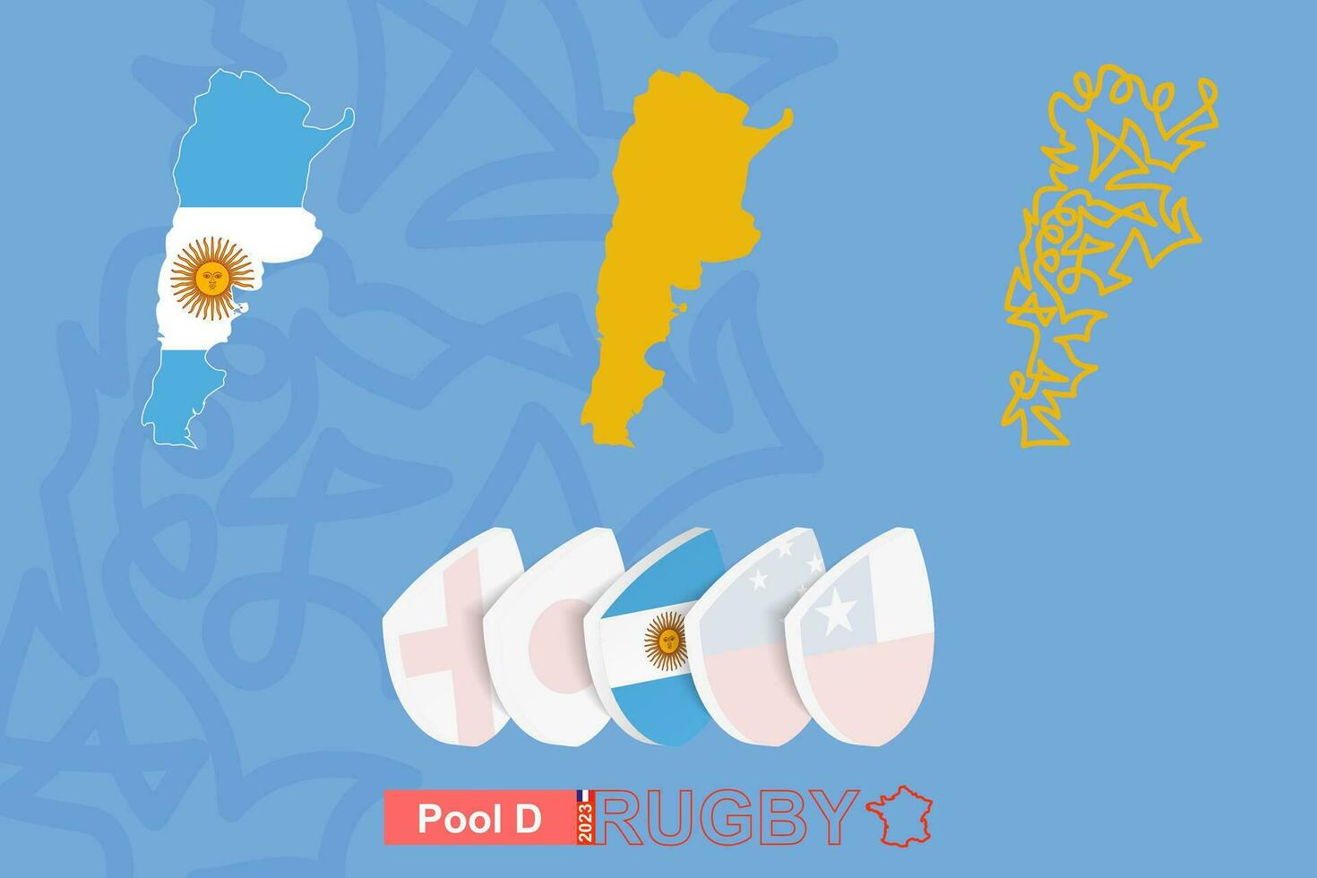 Kartor av argentina i tre versioner för rugby internationell mästerskap. vektor