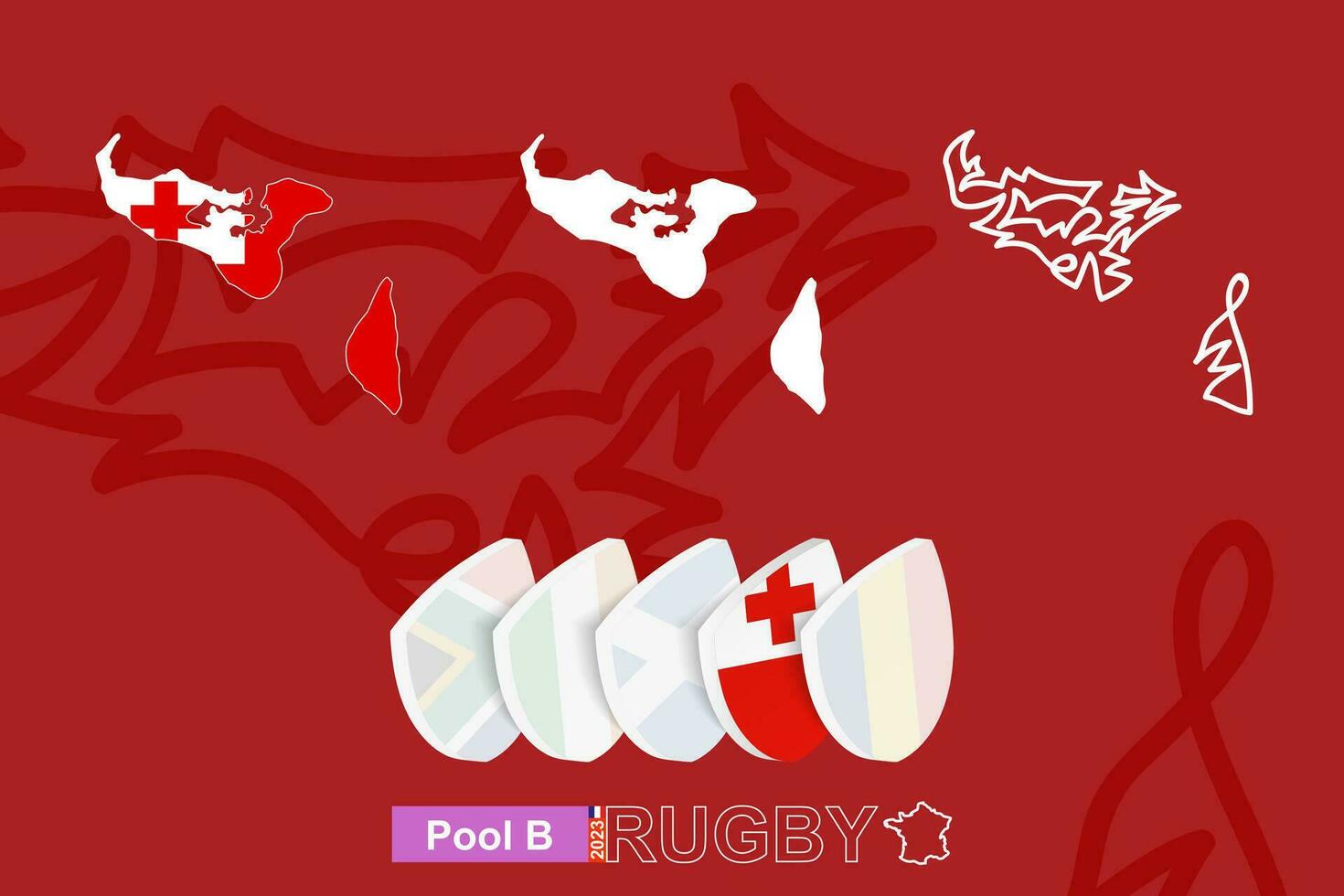 Kartor av tonga i tre versioner för rugby internationell mästerskap. vektor