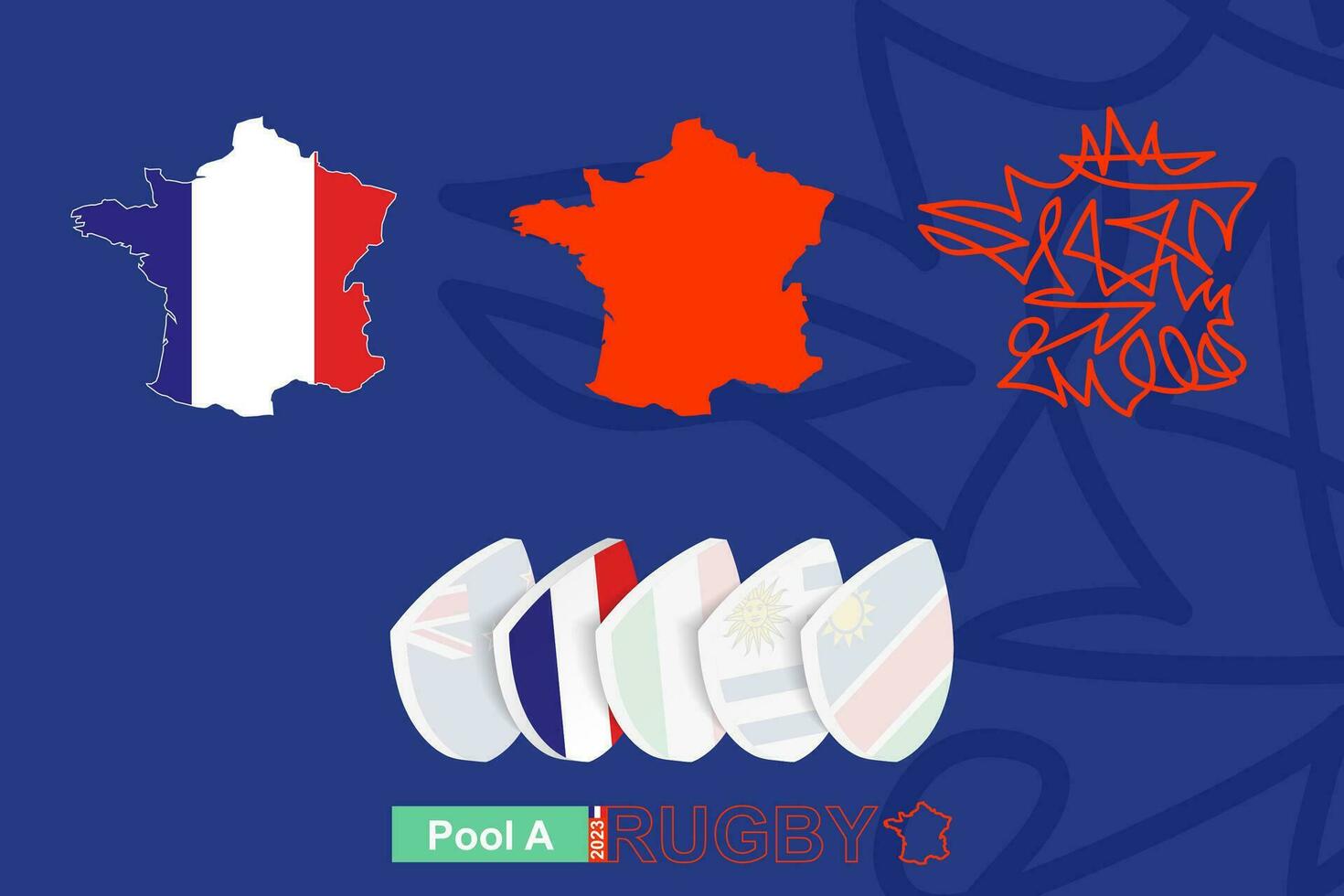 Kartor av Frankrike i tre versioner för rugby internationell mästerskap. vektor