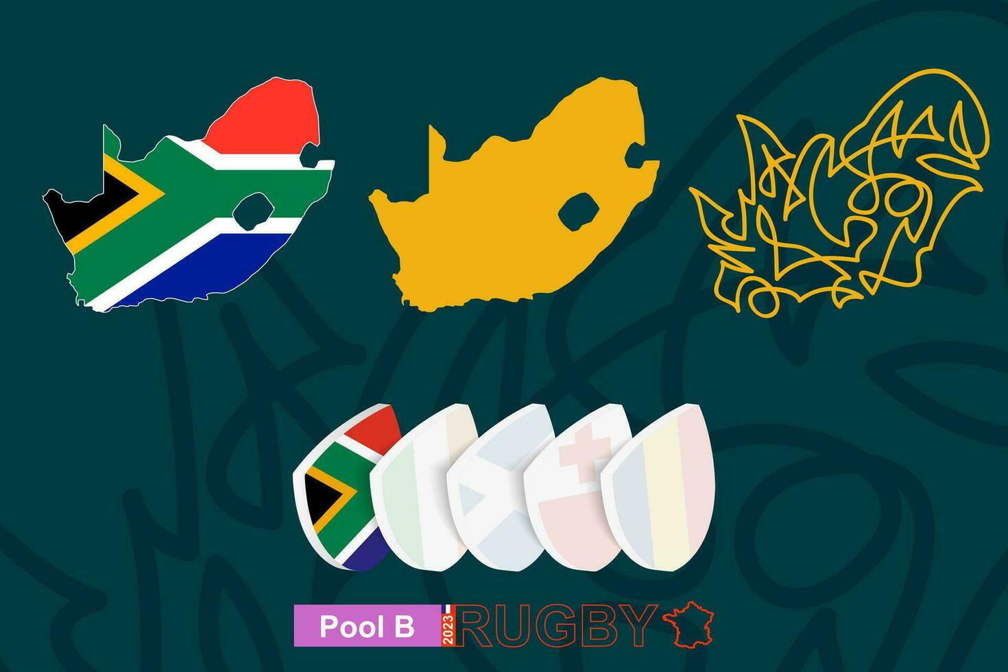Kartor av söder afrika i tre versioner för rugby internationell mästerskap. vektor